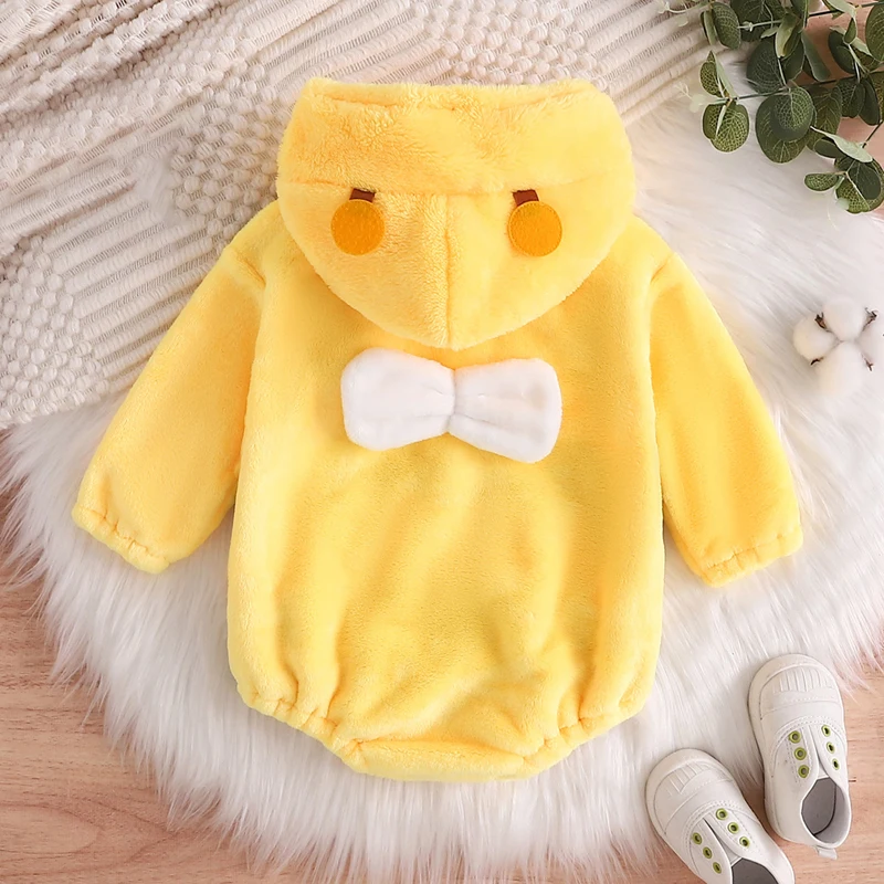 Infant Boy Girl Halloween Animal Bee Costume Newborn Baby Flannel Hooded Romper Fall Winter Long Sleeve Fleece Bodysuits