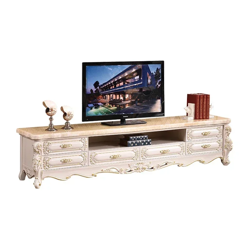 

Premium European marble TV cabinet coffee table combination modern simple living room all solid wood carved small apartment