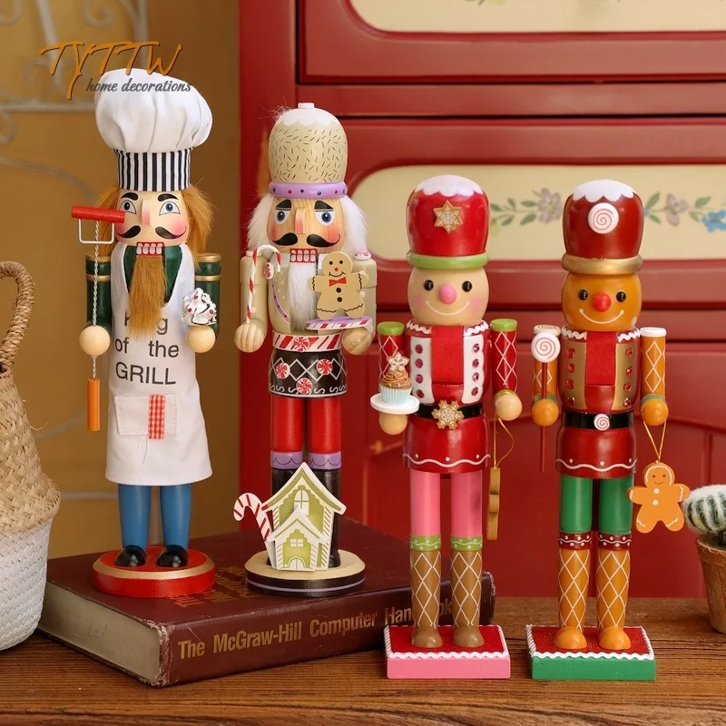 Christmas Nutcracker Wooden Soldier Puppet Creative Handicraft Cookie Doll Holiday Gift Home Livingroom Collectible Decor 35cm