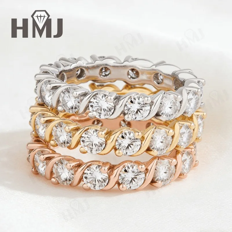 

Full Moissanite Ring with 3.5mm Round D Color VVS1 Moissanite S925 Silver Plated for Women Engagement Party Daily Christmas Gift