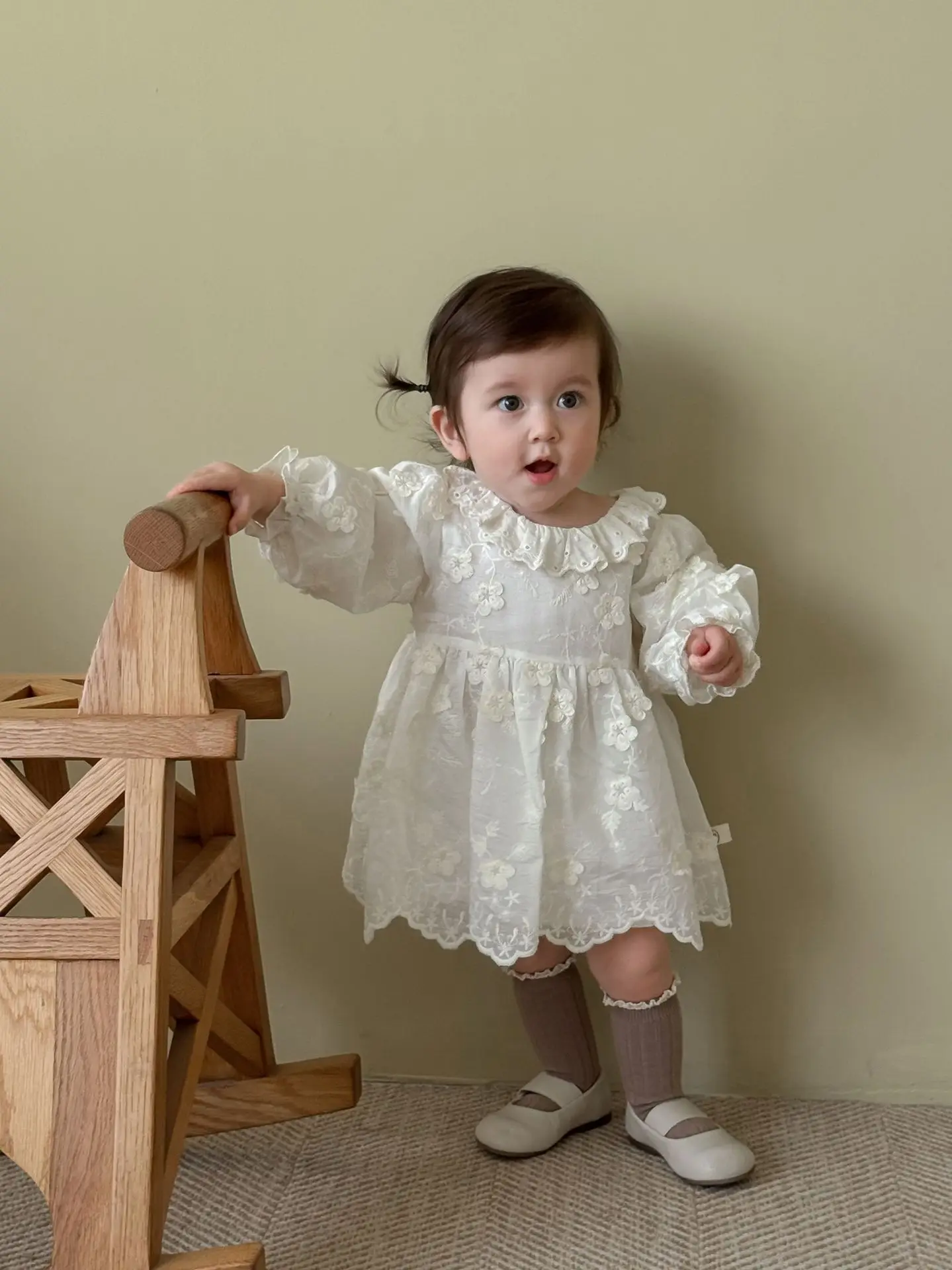 

Осеннее платье для маленьких девочек, коллекция 2023 года, кружевное жаккардовое платье принцессы в корейском стиле для маленьких девочек, детские платья для дня рождения для девочек от 9 месяцев до 5 лет