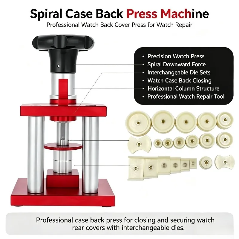 Watch Repair Tool Case Back Bezel Press with 25 Dies Watch Back Cover Press Screw Capping Machine Watch Case Closer