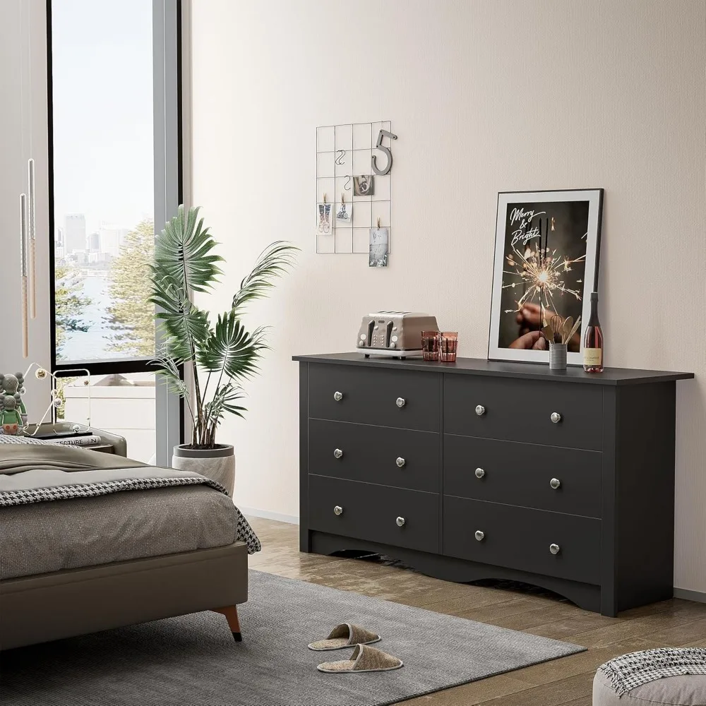 Schlafzimmerkommode mit 6 Schubladen und kippsicherer, moderner Kommode mit breitem Stauraum