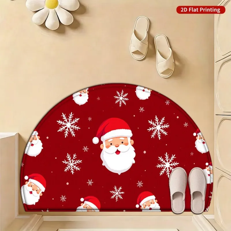 Festive Santa Claus Half Round Doormat Christmas Welcome Semicircle Carpet For Living Room Bedroom Front Door Welcome Floor Mat
