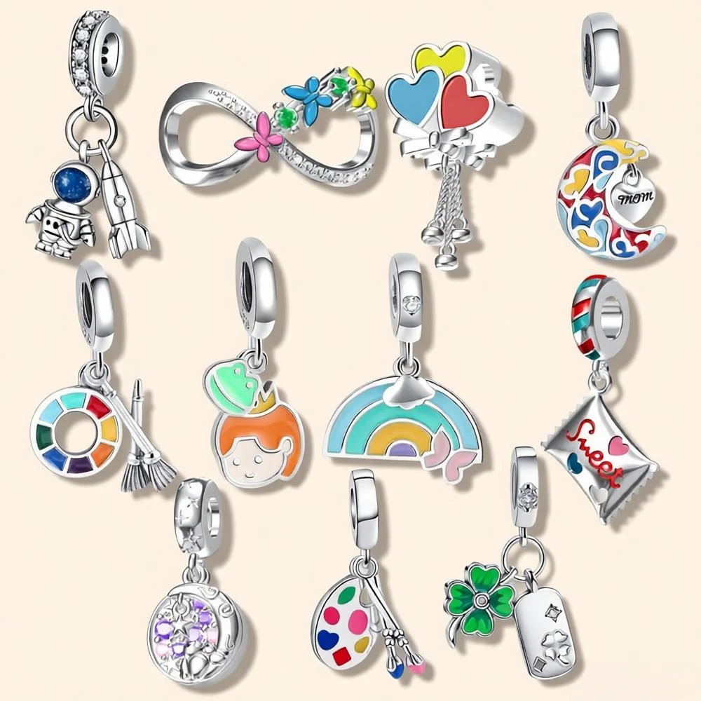 Fashion Original 925 Sterling Silver Pendant Colorful Color Palette Candy Pendant DIY Charms Fit Bracelet Accessories Jewelry