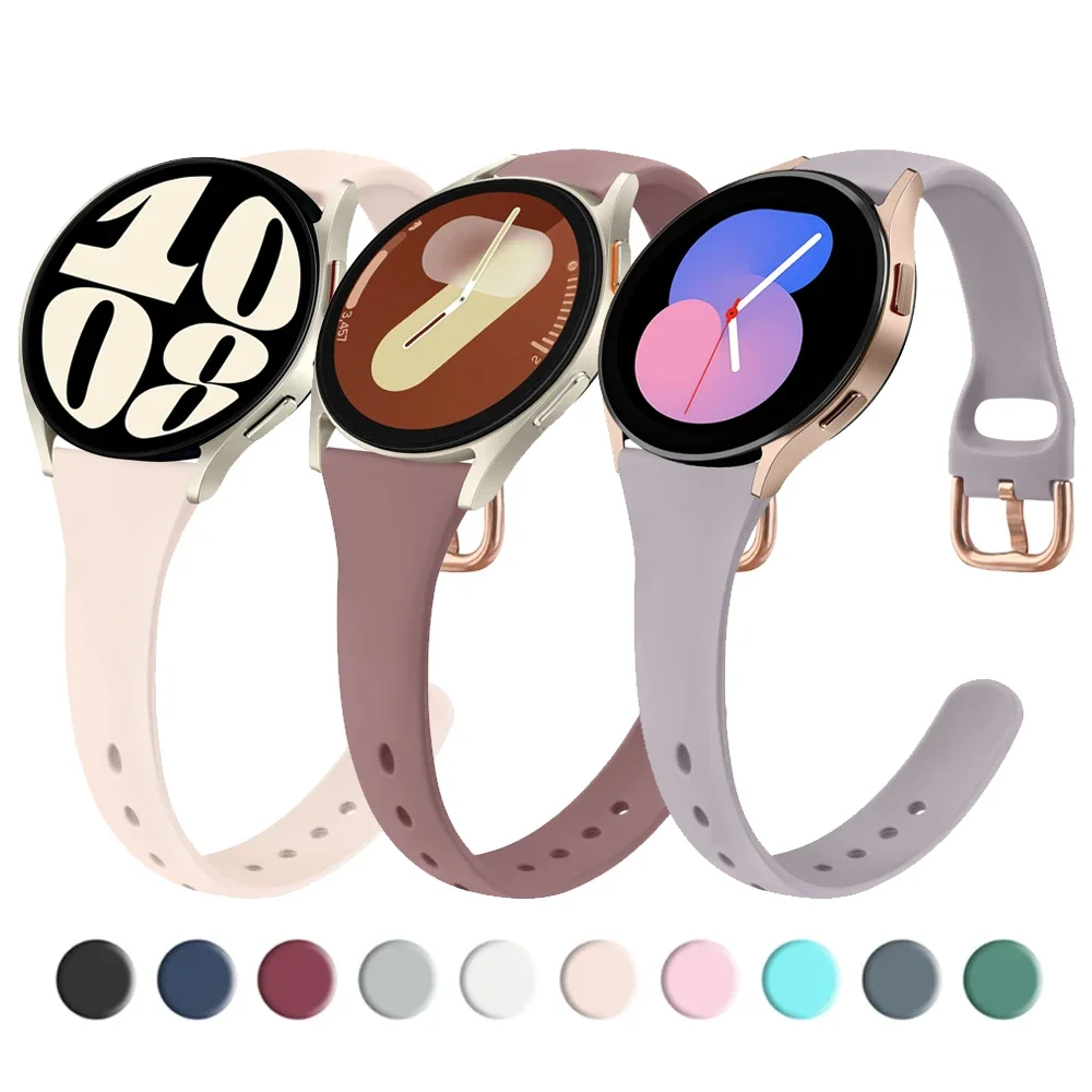 

Тонкий силиконовый ремешок 20 мм для Samsung Galaxy Watch 7 6 5 4 40 мм 44 мм/Watch 4 6 Classic/Active 2/5Pro 45 мм/Watch 3 41 мм ремешок