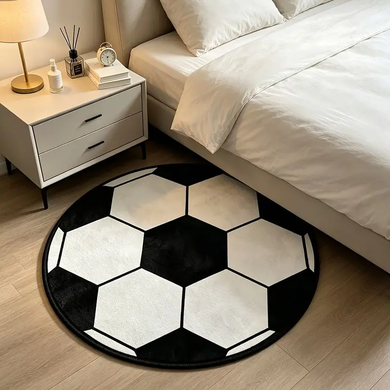 VIKAMA Classic Black-and-White Soccer Ball Round Rug, Soft Non-Slip Bedroom Rug, Gaming Chair Protective Pad, Home Decor