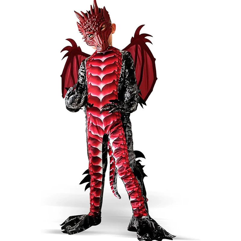 2025 New Arrival Dragon Jumpsuit With WIng And Mask Halloween Outfit Child Boys Black Blue Dragon Costume