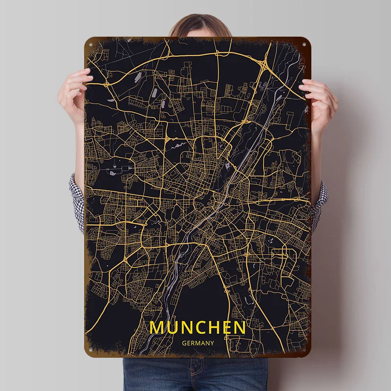 MUNCHEN Tinplate Posters Customizable Wall Art Retro Vintage Metal Signs for Home Room Setup Decorations Garage Decoration Cozy