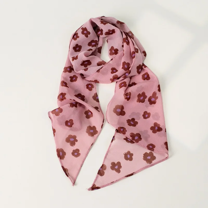 New Silk Scarf Women Small Flower Long Strip Light and Thin Yarn Scarf High Grade Appearance Waist Belt Decoration Wholesale