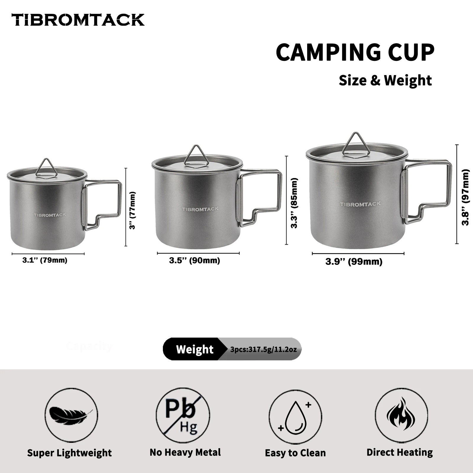 Imagem -03 - Titanium Camping Cup com Alça Dobrável Conjunto de Cozinha Caneca de Café Panelas para Mochila Caminhadas 350ml 500ml 700ml Pcs