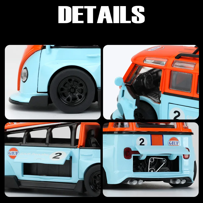 1:32 V0lkswagen T1 Modifiye Alaşım pres döküm model araç Metal Ses Işığı Simüle Oyuncaklar Sevimli Görünüm Hot Wheels Çocuk Noel G