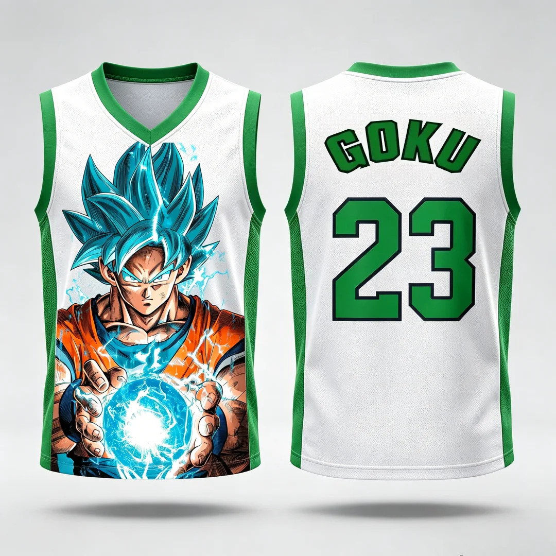 Dragon Ball Goku Super Saiyan Blue Basketball-Trikot für Herren, 3D-Druck, Sportweste, Anime-Streetwear-Tanktop, passende Familien-Outfits – Detail 8