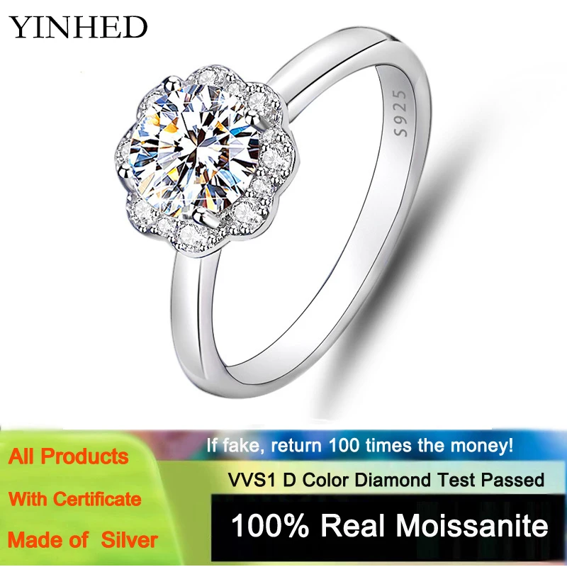 

YINHED Romantic Flower Engagement Ring Original 925 Sterling Silver 1 Carat Moissanite D Color Fine Jewelry Wedding Ring Women