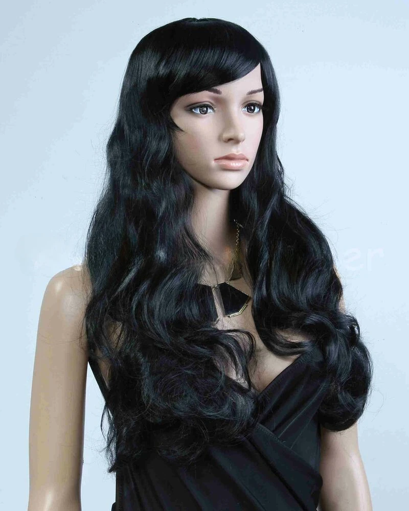 Synthetic Long Wavy Hair Black Heat Resistant Full Wigs For Women