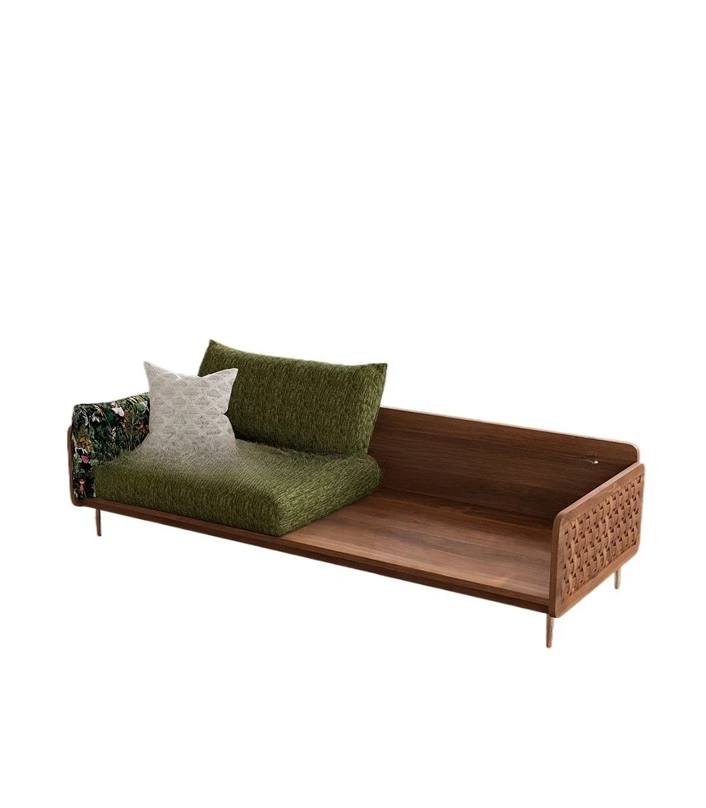 French retro style straight row sofa small apartment living room Mori medieval style solid wood dismantling and washing fabric