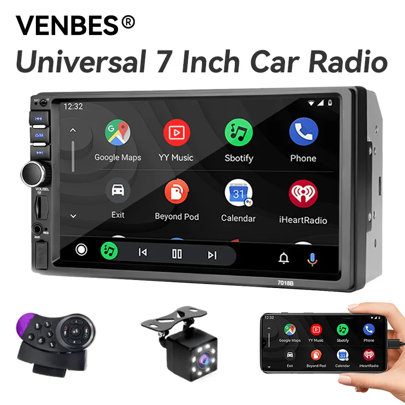 

VENBES 7 Inch Car Radio Carplay Android Auto 2 DIN MirrorLink Universal Auto Radio Touch Screen Bluetooth FM