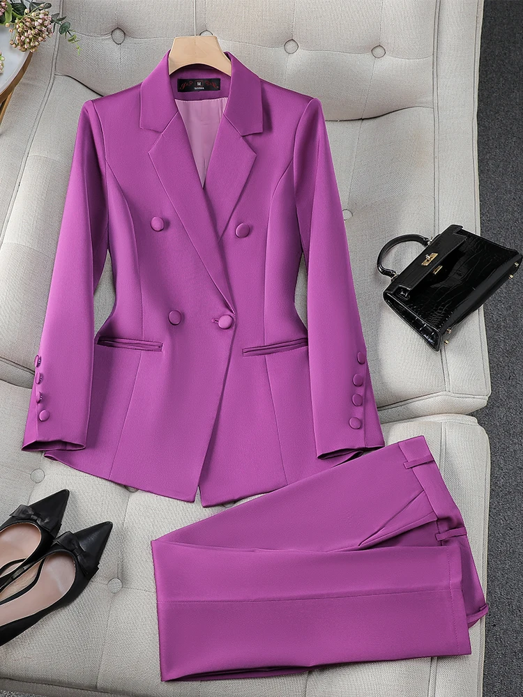 Mode Büro Damen formelle Hose Anzug Set Frauen blau rosa gelb weibliche Business Work Wear 2 Stück Blazer Jacke und Hose