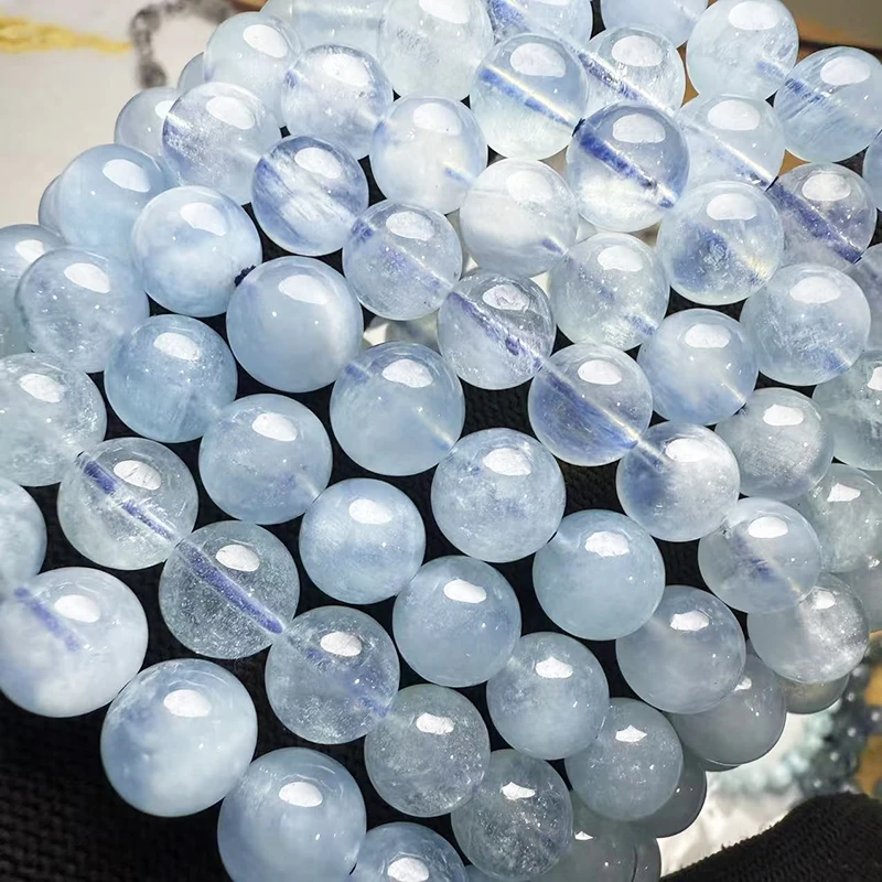 Prestyle AA Natürlicher Blauer Aquamarin Runde Perlen Armband Halskette Für Die Herstellung Feiner Schmuckstücke Ermüdungslindernd März Geburtsstein – Detail 3