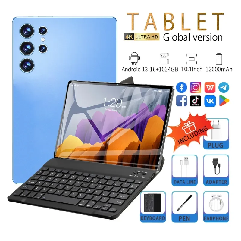 

2024 New 5G Tablet 10.1 Inch Android 13.0 Phablet MTK6797 16GB RAM 1TB ROM Tablet PC 12000MAh Dual Sim Card Wifi HD 4K Type-C PC