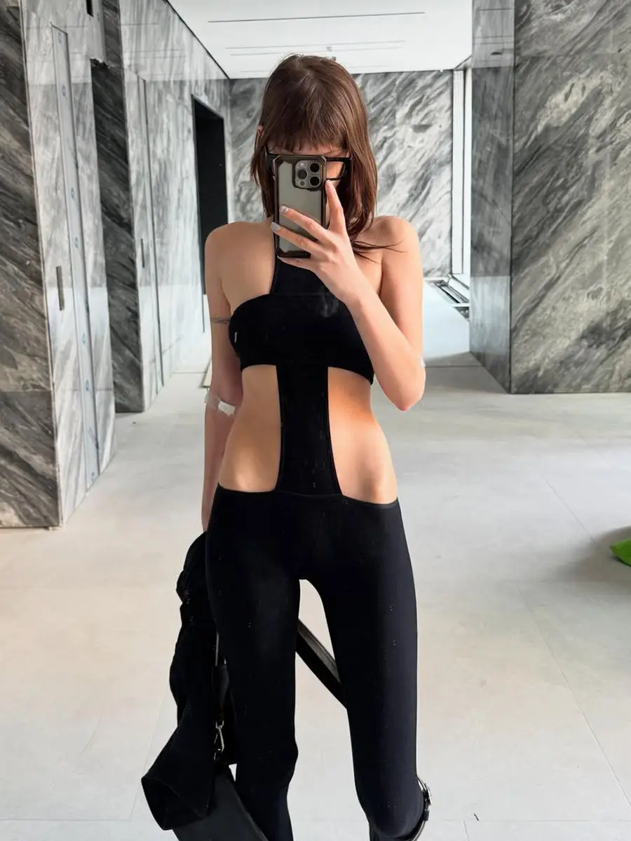 Body's voor dames Dames Rock Suspension Silhouet Afneembaar uitgesneden Fancy Detail Bodycon Ademend Zacht Schattig Trendy Skinny