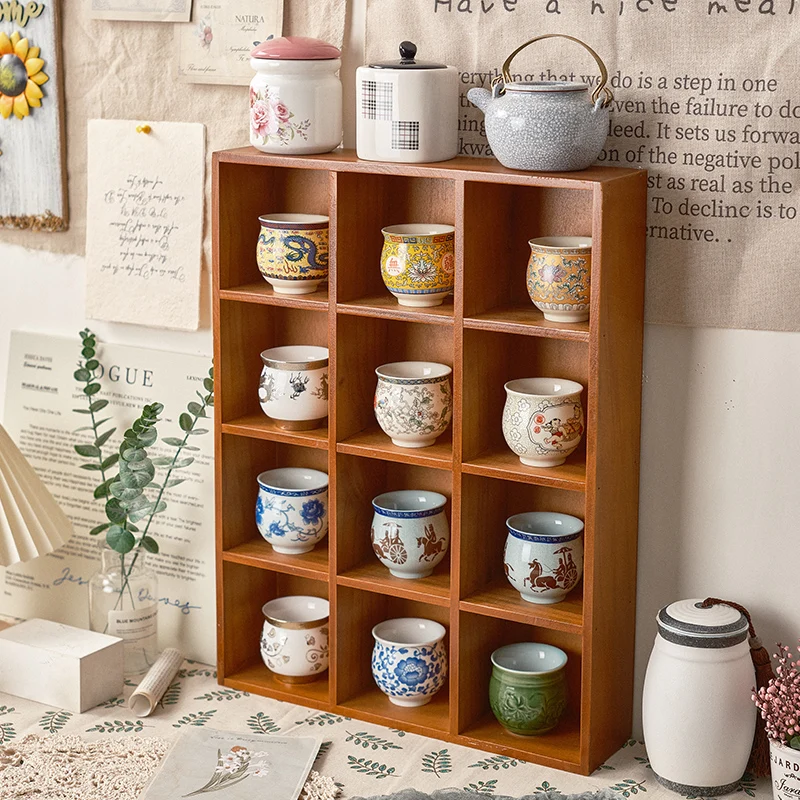 素朴なスタイルのホームウォールディスプレイフレーム,オフィスウッド,12グリッドのデスクトップ棚,ヴィンテージ無垢材,マルチコンパートメント収納棚