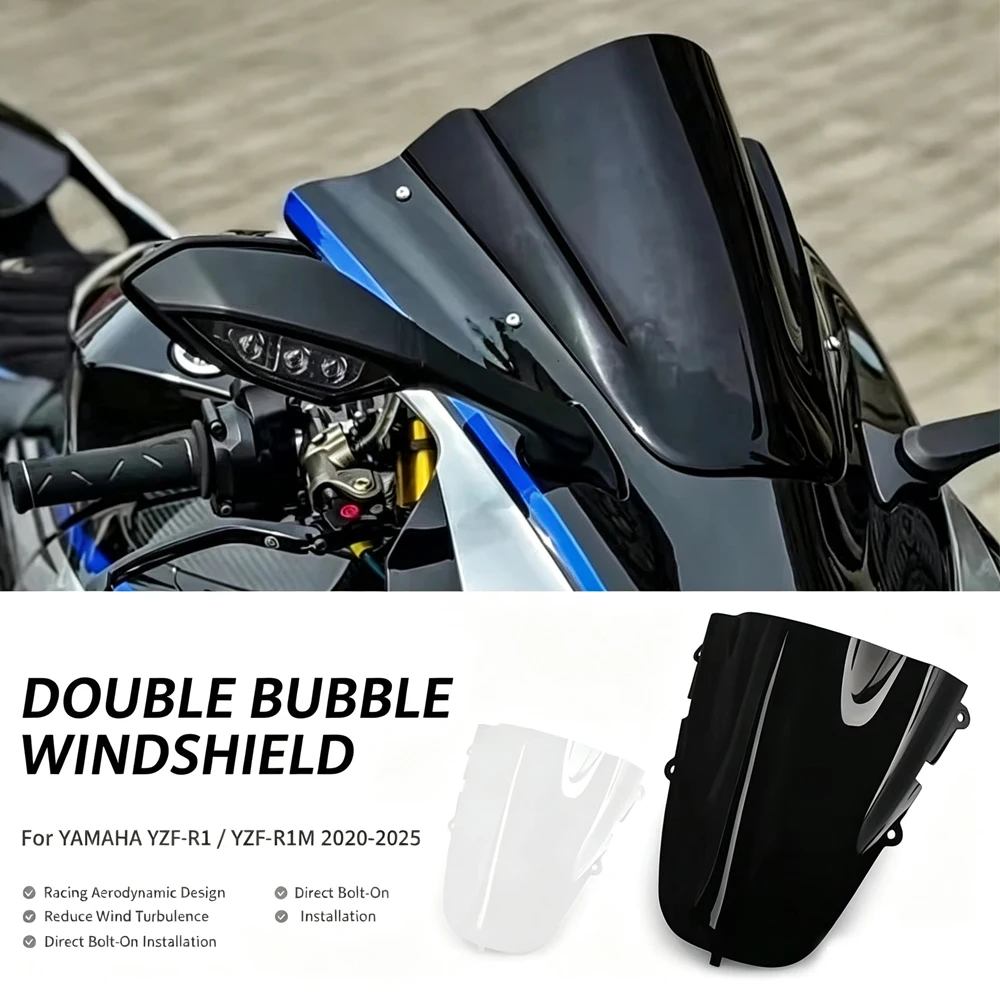 2020-2025 For YAMAHA YZF-R1 YZF-R1M Motorcycle Double Bubble Windshield Windscreen Screen YZF R1 M R1M Wind Deflector