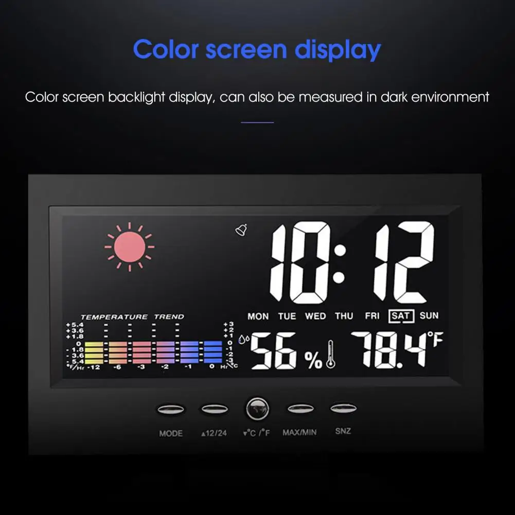 Time Week Display 12/24 Hours System Humidity Temperature Display Wake Up Clock for Home