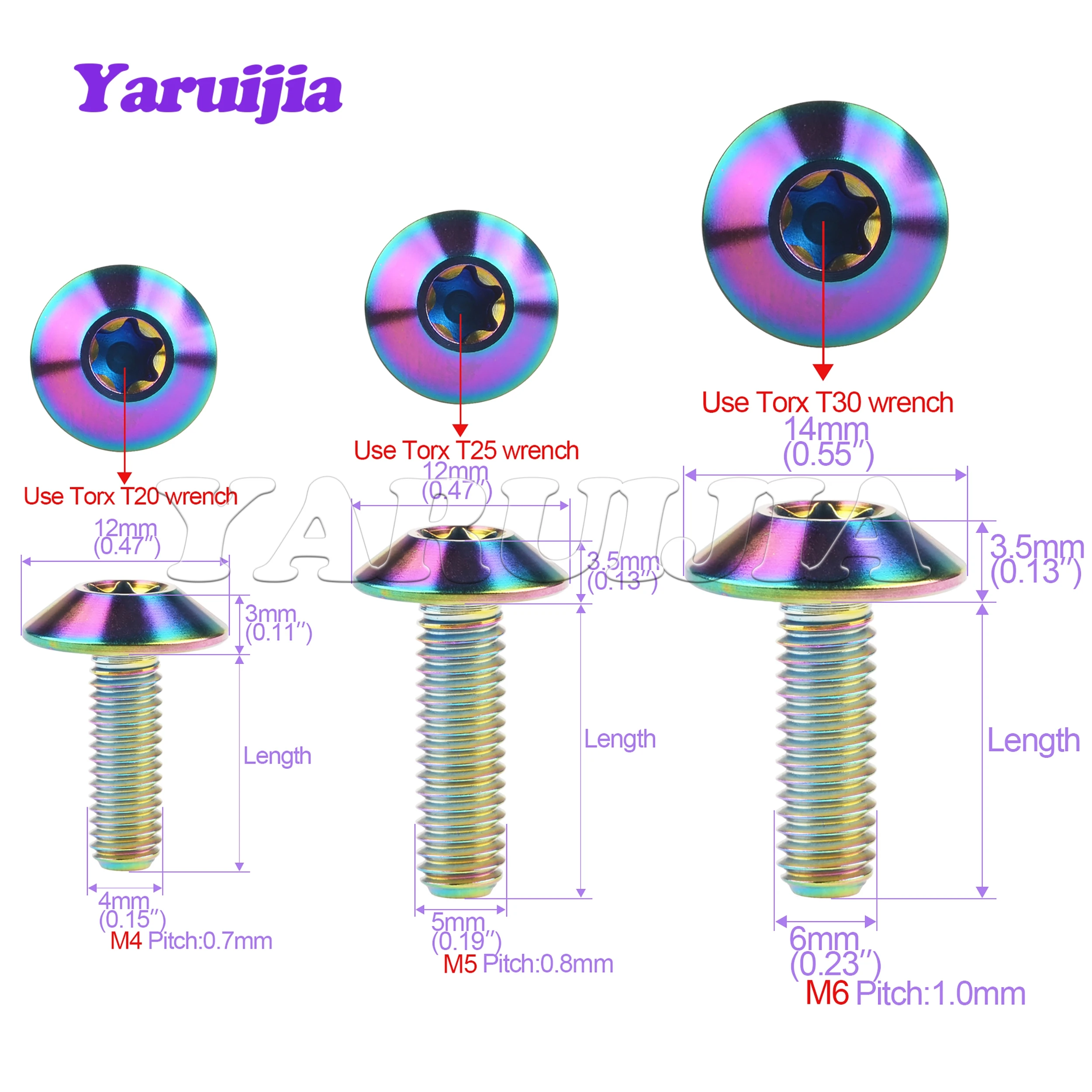 Yaruijia Titanium Ti Bolts M4/M5/M6x12/15/20/25mm Torx Head Screws for Bicycle Motorcycle Part 6pcs