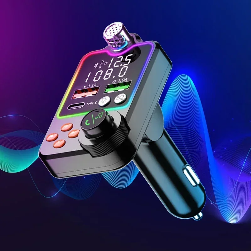 VIKEFON Car Bluetooth Quick Charger Car Cigarette Lighter Call Hands-free EQ Atmosphere Light MP3 Player FM Transmitter Charger