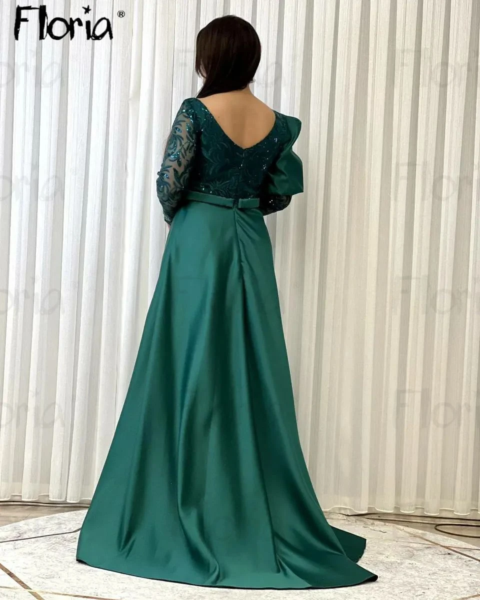 Dubai Plus Size Muslim Evening Dress Emerald Green Long Sleeve Celebrity Dresses With Overskirt Custom Made For Wedding Party