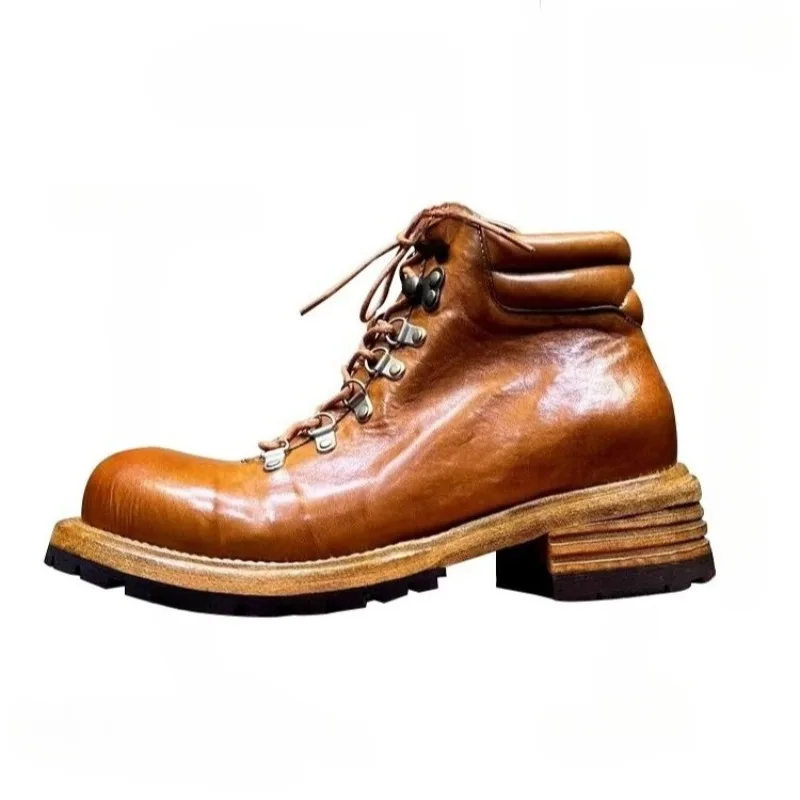Botas de moto Chelsea informales de cuero de vaca auténtico de estilo americano para exteriores, zapatos de hombre, botines para el desierto de gama alta, juvenil