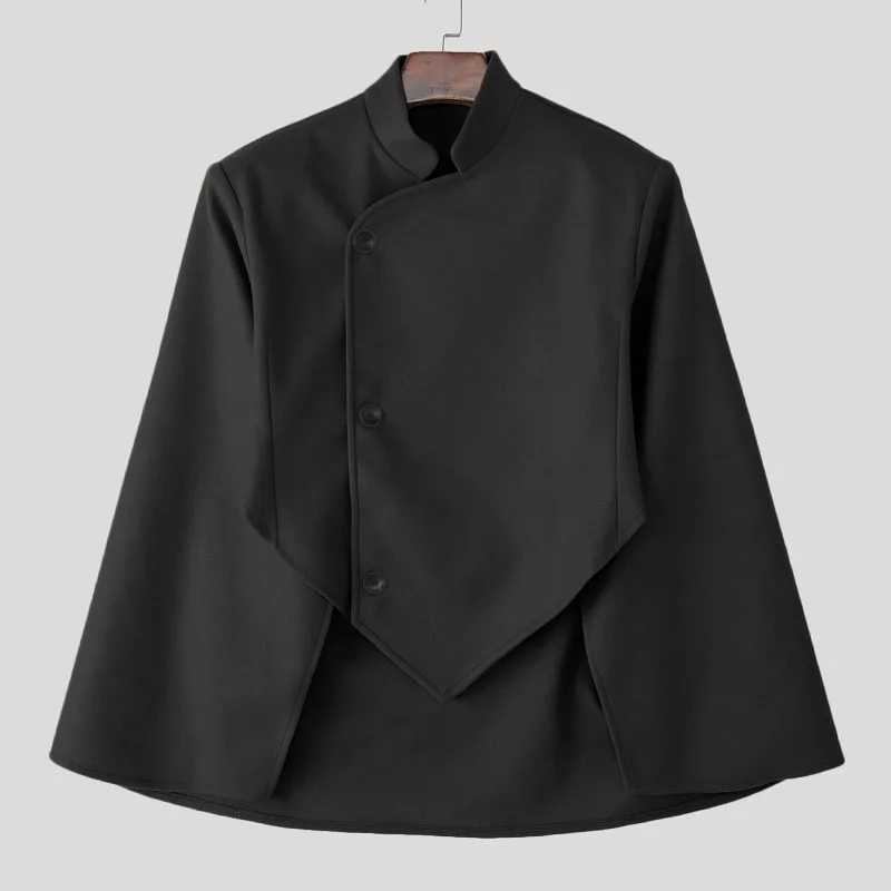 INCERUN Mannen Jassen Effen Stand Kraag Lange Stijl Casual Onregelmatige Jassen Mannen Mantel Cape Streeetwear 2023 Mode Mannelijke Jassen