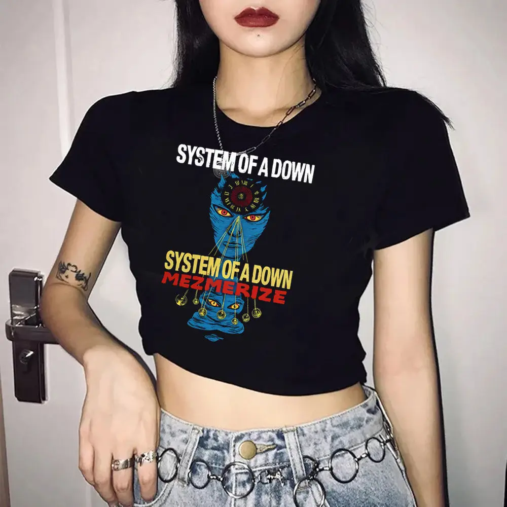 System of a Down crop top cropped summer corset babydoll gyaru Grunge Aesthetic 2000s woman t-shirt view 3