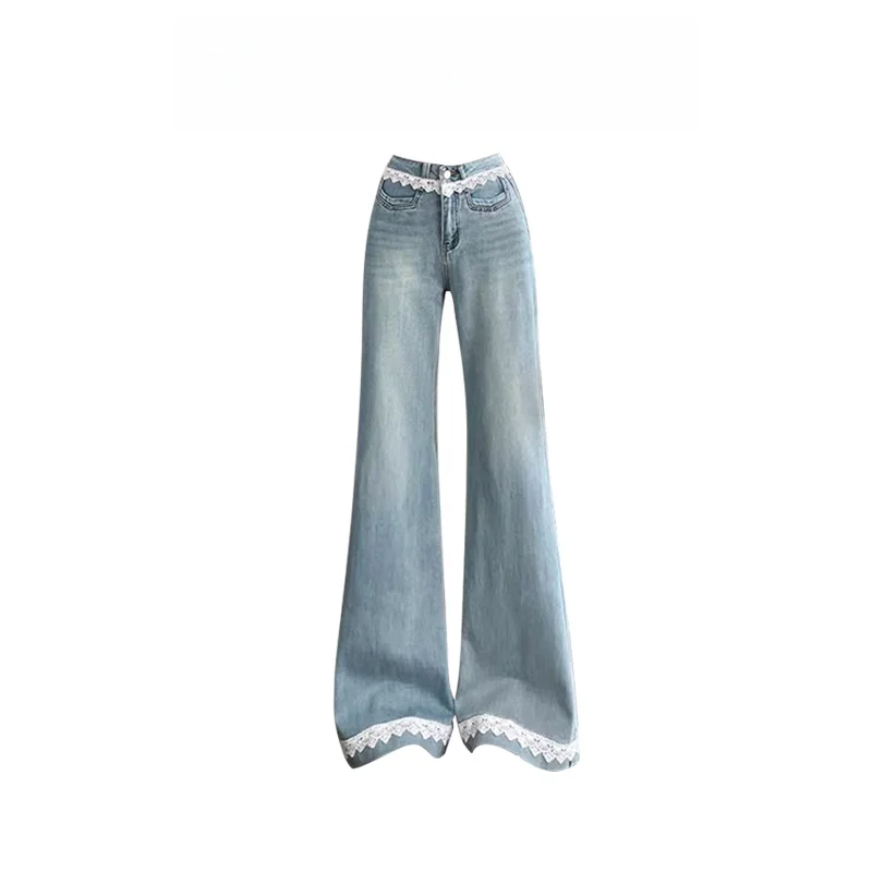Summer Design Sexy Blue Ethnic Style Lace Trim Denim Set with Strap Vest Fashionable Three-Piece Suit Long Sleeve V-Neck Top view 4