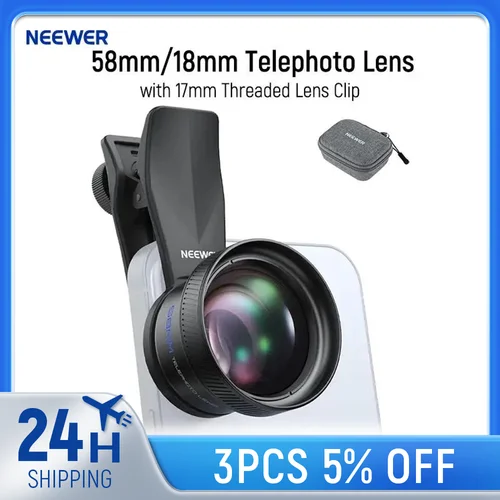 NEEWER teleobjetivo de 58mm/18mm con Clip de lente de cámara de teléfono roscado de 17mm, aumento 2X para iPhone Android Samsung