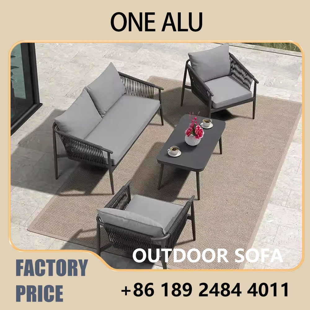 

Nordic Outdoor Rope Sofa Set - Waterproof Patio Furniture 3-Piece Conversation Set for Garden and Balcony