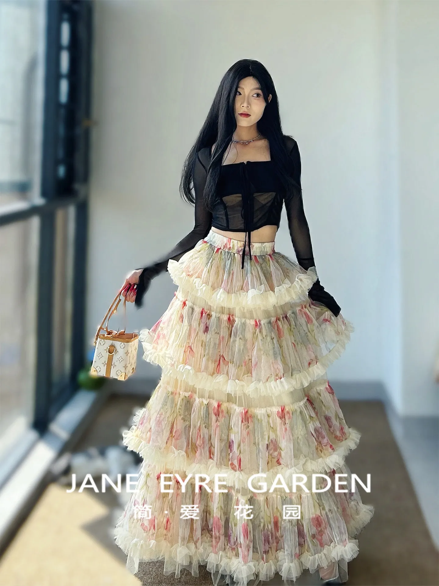 TIYIHAILEY New Mesh Women Autumn Spring Long Floor Length Cake Skirts High Quality Ball Gown Skirt Printed Elastic Waist 2026