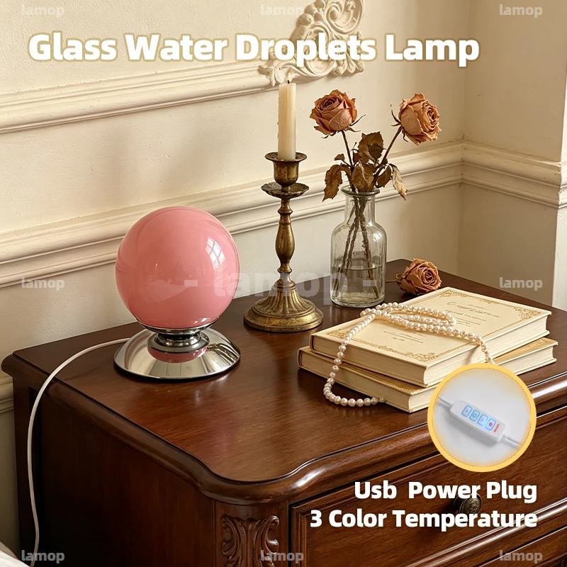 Glass Dewfall‑Sphere Shade Table Lamp Art‑Serene 3 Tone Silky Glow Easter Study Side‑Cabinet Shelf Decor