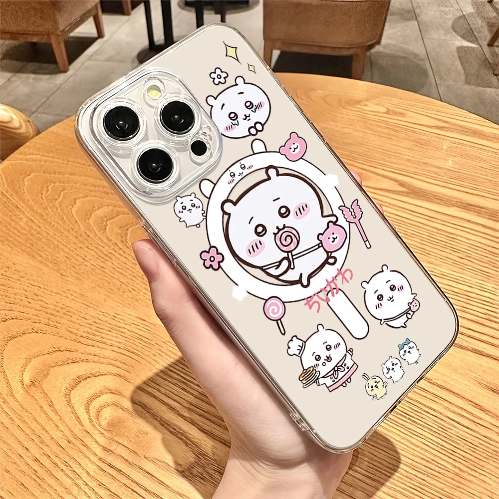 MINISO C-Chiikawa U-Usagi Phone Case for iPhone Plus 11 13 12 14 15 16 Pro Max Transparent Shell Magsafe Magnetic Wireless Cover