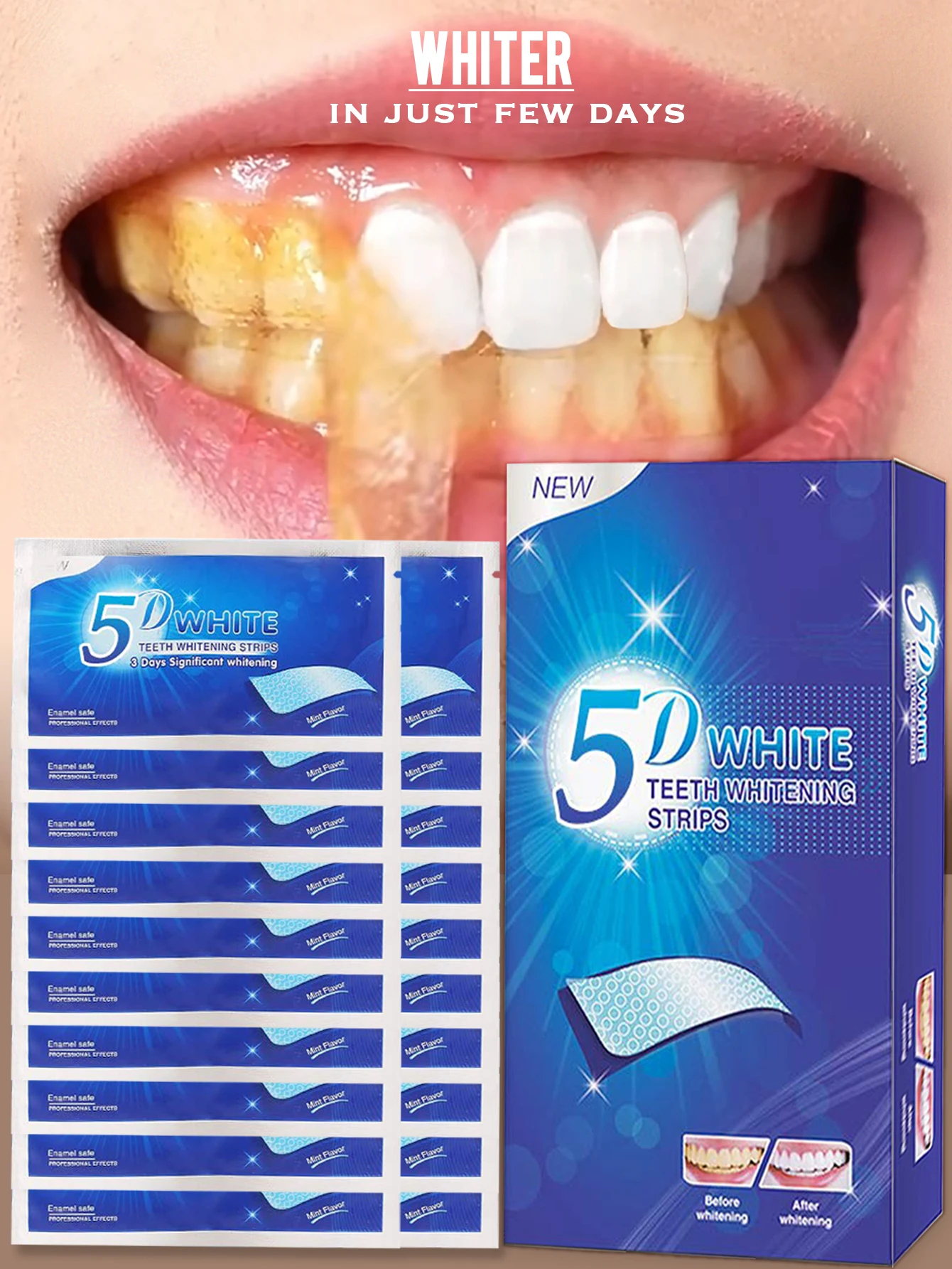 5D Teeth Whitening Strip 9D White Teeth Bleaching Strip Whitening Teeth Stickers  Oral Hygiene Care Remove Soda Coffee Tea Stain