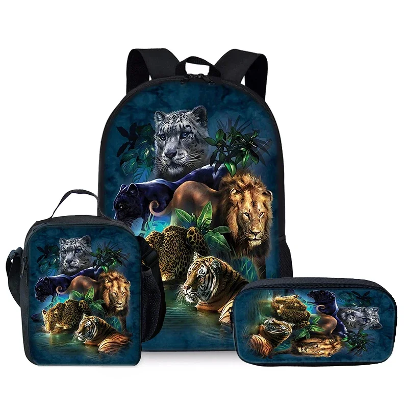 Beast Animal World Three Piece Set Backpacks for Boy and Girls Best Gifts 3D Cartoon School Backpack for Children