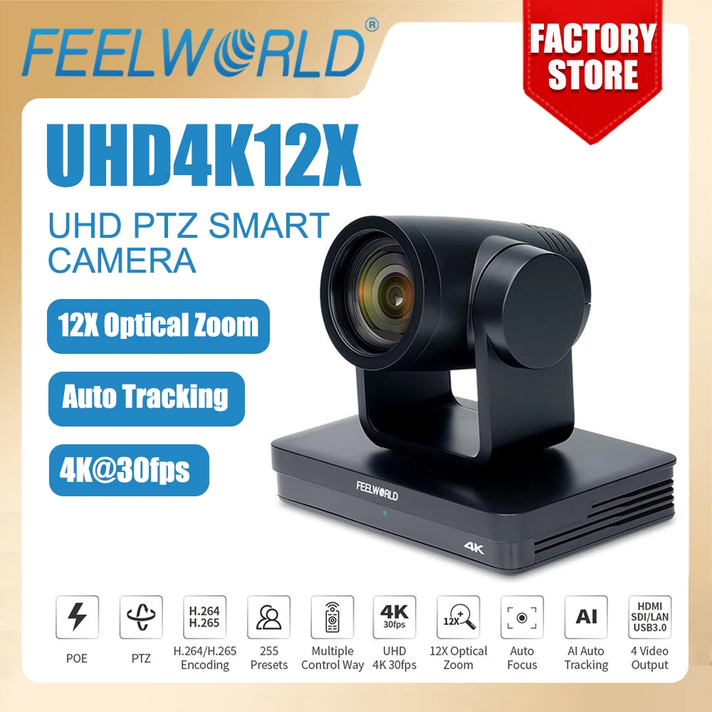 FEELWORLD UHD4K12X PTZ Camera 12X Optical Zoom 4K 30FPS For Video Conference Broadcast Live Streaming Education SDI HDMI USB IP