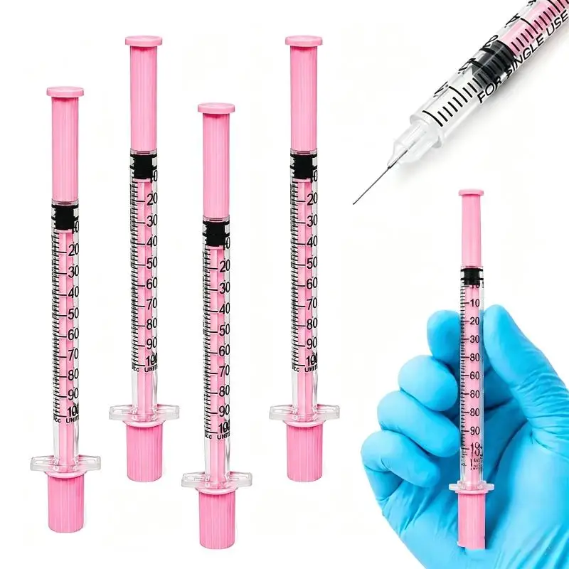 5Pcs 1ml Pink Disposable Insulin Syringe  Fine Needle Sterile Hypodermic Injection Syringe For Subcutaneous Use