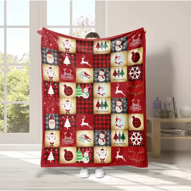 Flannel Blanket Christmas Theme Santa Claus Snowman And Elk Patterns Printed Blanket Gift Couch Bed Sofa Car Travelling Blanket