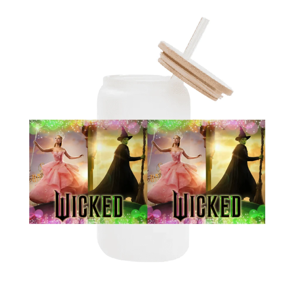 Nieuwe Collectie Film Hotsale Wicked UV DTF Sticker Waterdichte Decals Voor 16 oz Glazen Cup Wrap Stickers 11*24 cm