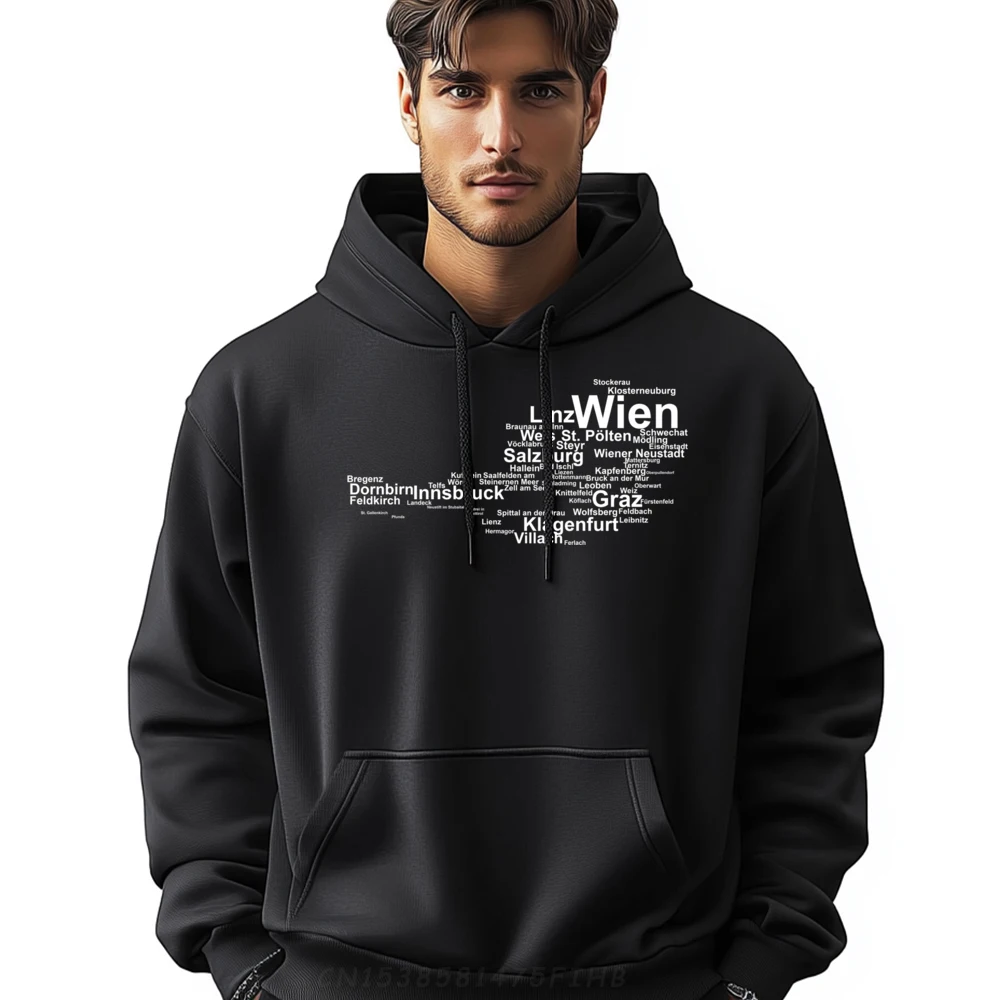 

Funky Austria Map Silhouette Cities Towns Long Sleeve Hoodies Round Collar Sweatshirt Girlfriend Gift Hoodies Funny