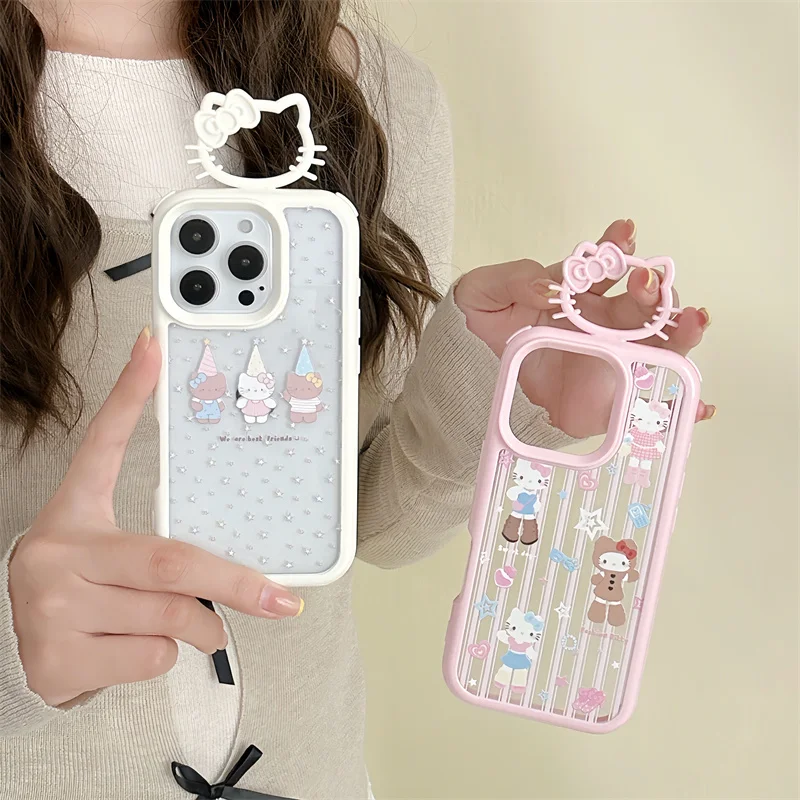 

Korean Cute Little Star Hellokitty Phone Case For iPhone 16 Pro 15 14 Pro Max Cover with Ring Kawaii Cartoon Cases Funda