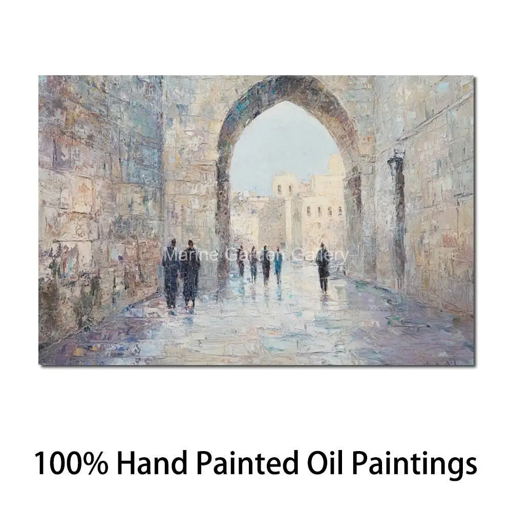 

Jerusalem Painting Abstract Landscape Textured Canvas Art Hand Painted Old City Jewish Artwork Modern Living Room Home Decor