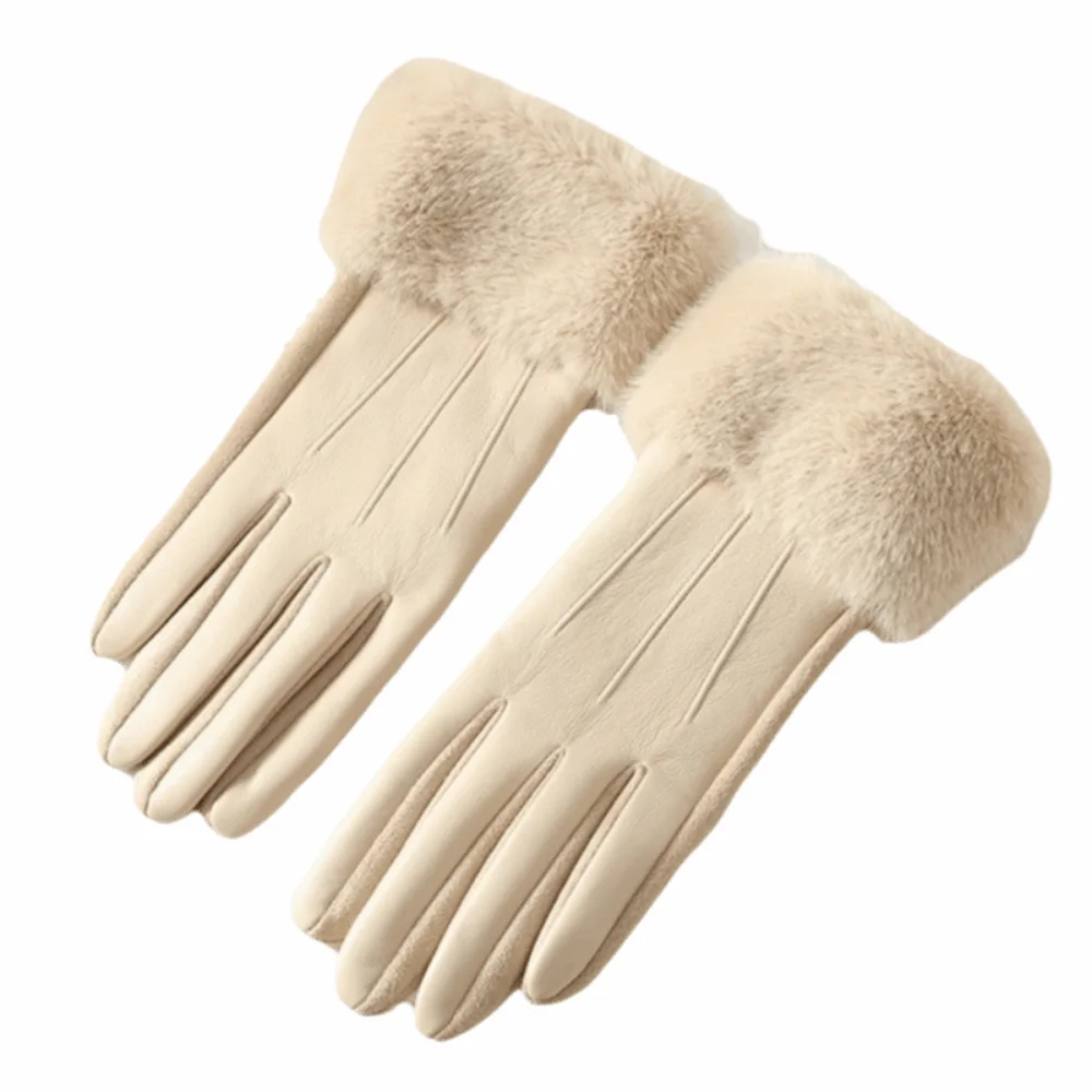 

Thermal Lined Women's Leather Gloves Thicken Thermal Insulated Female Touchscreen Gloves Full Finger Solid Color